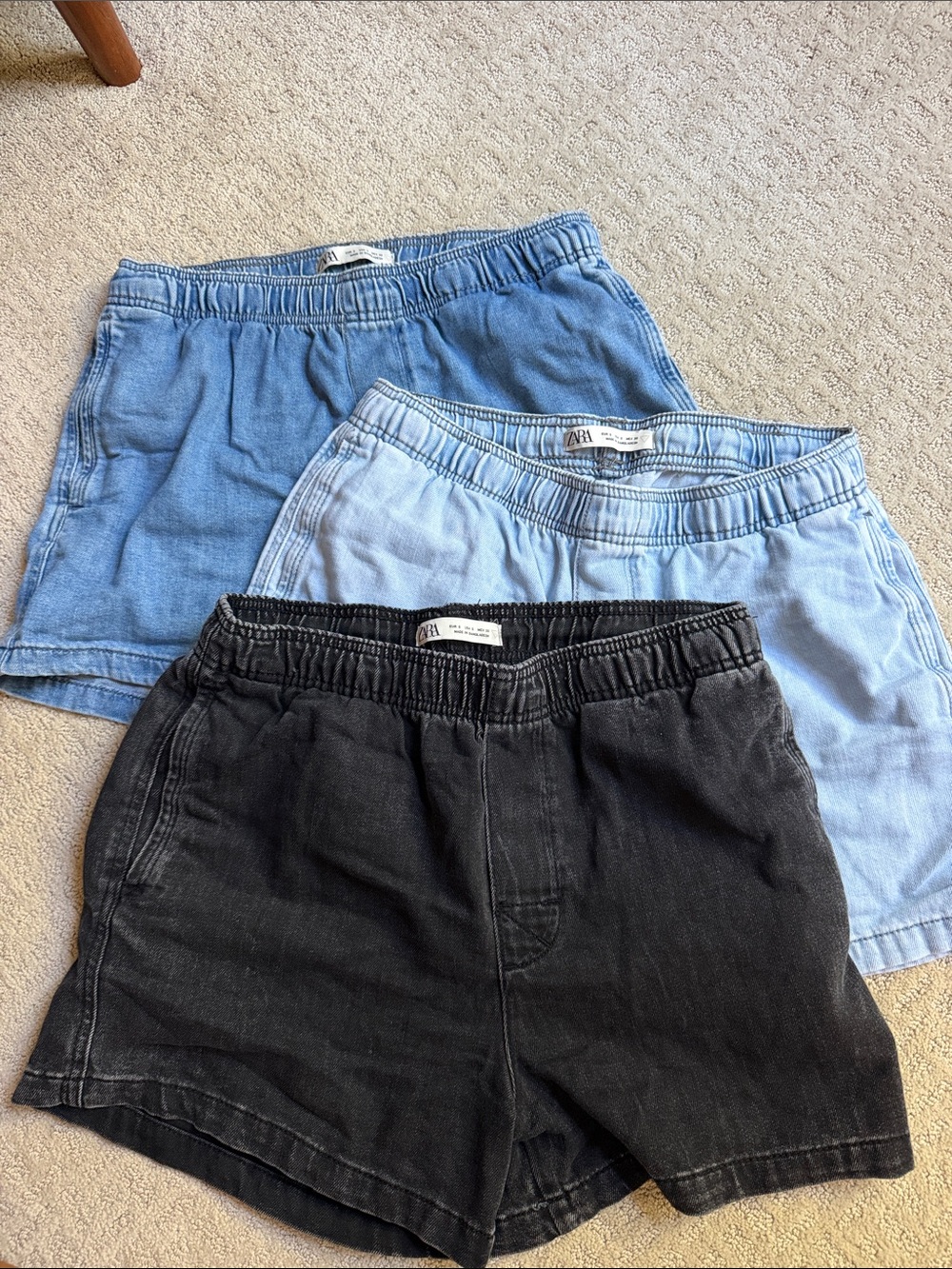ZARA Man Elastic waist Denim Shorts bundle - Black, Denim and Light Blue Denim